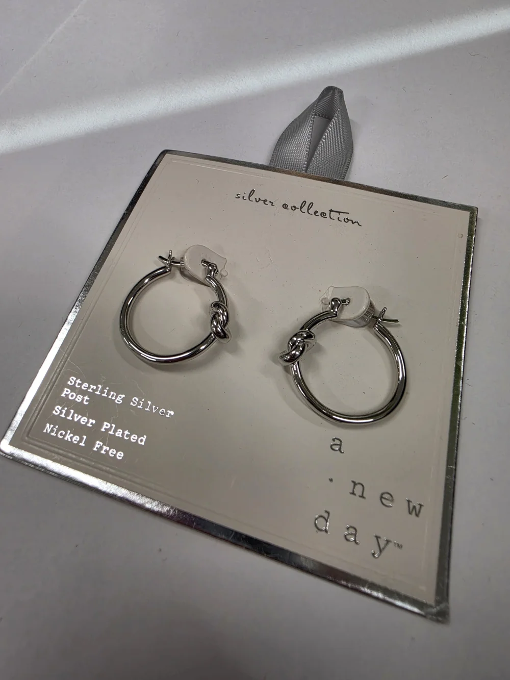 a new day Silver Knot Detail Hoop Earrings Sterling Silver Post